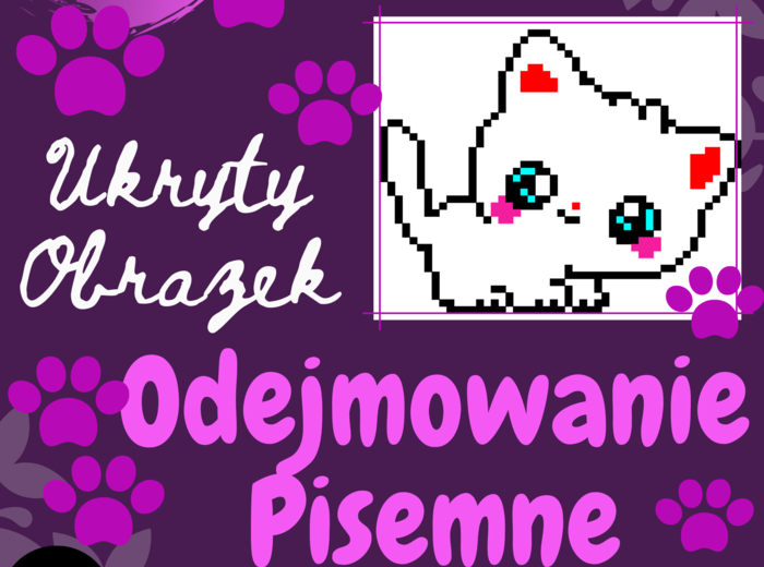 Odejmowanie Pisemne - Kotek - UKRYTY OBRAZEK w Arkuszach Google, Excelu (edytowalny).