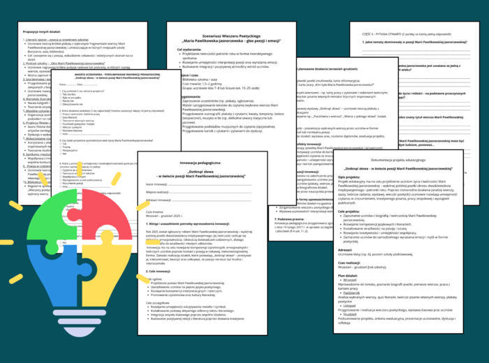 INNOWACJA PEDAGOGICZNA: „Dotknąć słowa – w świecie poezji Marii Pawlikowskiej-Jasnorzewskiej” – MARIA PAWLIKOWSKA-JASNORZEWSKA - biblioteka - język polski - PROJEKT