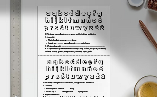 Alfabet, kolejność alfabetyczna, karta pracy