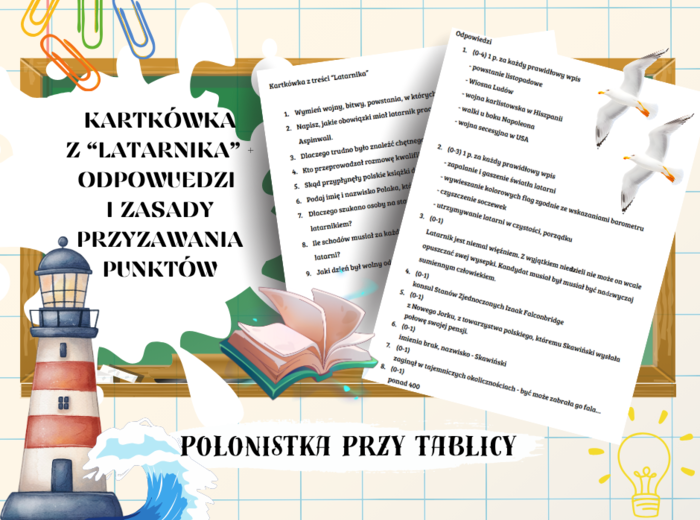 Latarnik kartkówka z treści + odpowiedzi + schemat oceniania