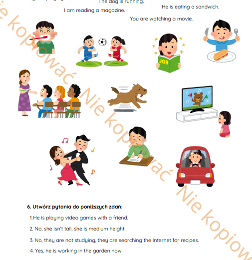 Karta pracy - czas Present Continuous A1/A2