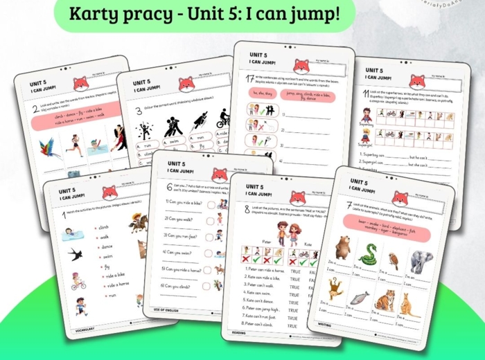 New English Adventure 2 – Unit 5: I can jump! – Karty pracy dla klasy 2