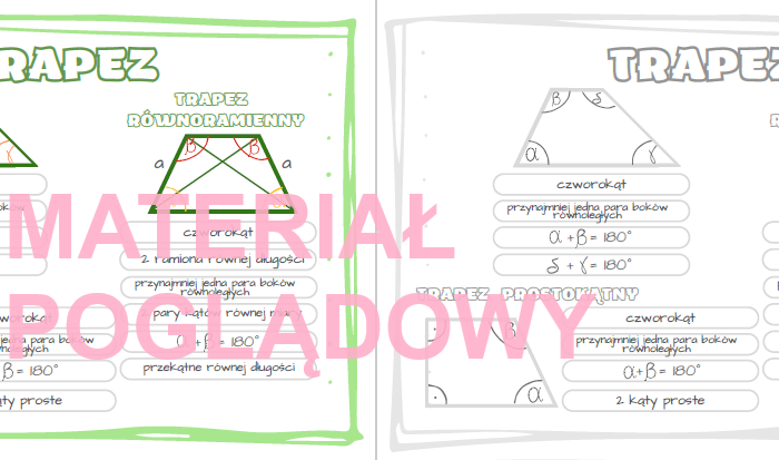 Własności czworokątów - plansza kl. 5, 6, 7, 8