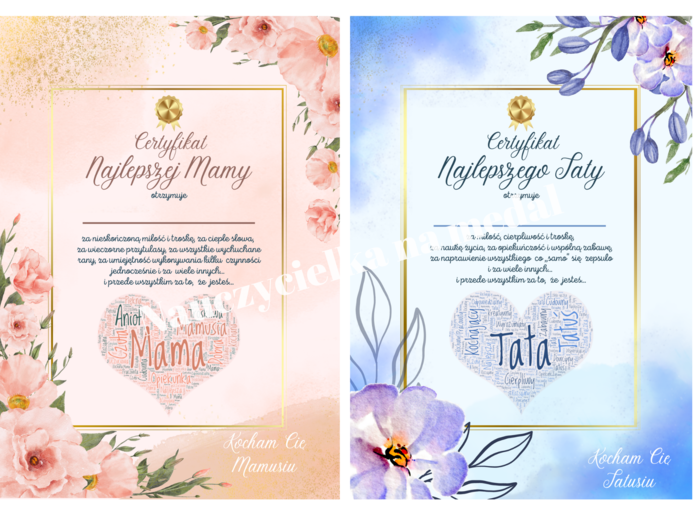 Certyfikat Najlepszej Mamy i Certyfikat Najlepszego Taty - PAKIET - Dzień Mamy i Taty
