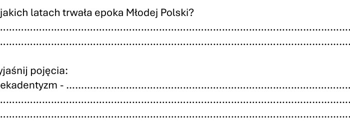 Wstęp do Młodej Polski - szybka kartkówka