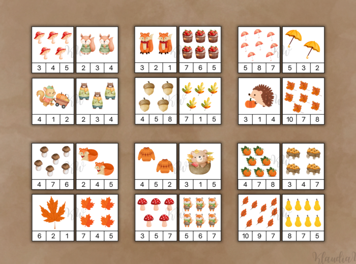 Jesienna zabawa klamerkowa - liczenie do 10