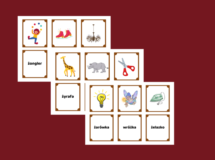 ORTOGRAFIA – wyrazy z „RZ”, "Ż", "Ó", "U" – memory - zestaw - 120 szt.