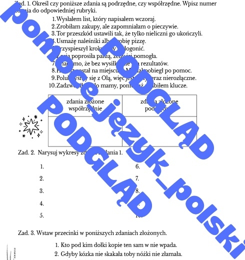 Zdania złożone współrzędnie i podrzędnie - karta pracy