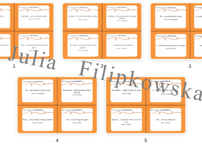 Be going to/ Karty do mówienia/ Mówienie/ Speaking/ Zestaw/ Pakiet/ Klasy 4-8/ Klasy 4-6/ Klasy 6-8/ SP/ Warm-up/ Rozgrzewka/ Gramatyka/ Grammar/ Speaking cards grammar/ Grammar cards/ E8