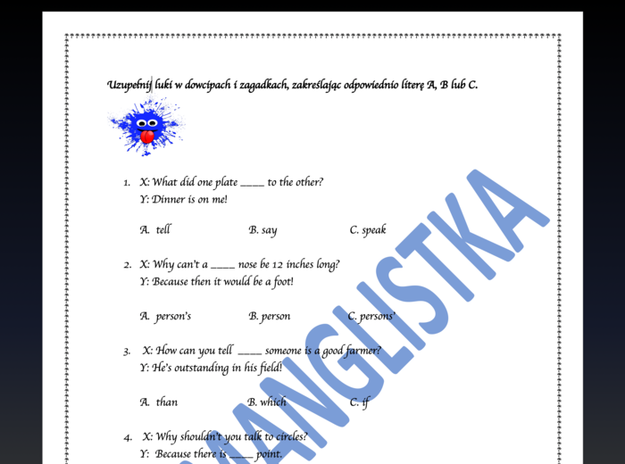 Zagadki i dowcipy z lukami- EGZAMIN ÓSMOKLASISTY na wesoło+ klucz