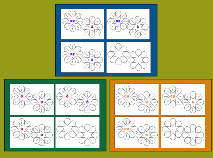ORTOGRAFICZNE KWIATKI – ortografia – wklejka- karta pracy – UKŁADANKA - zestaw
