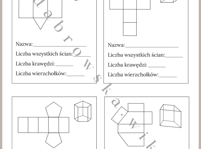 Siatki graniastosłupów prostych - karta pracy