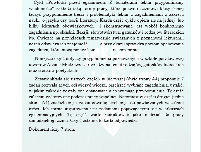 POWTÓRKI PRZED EGZAMINEM. Z BOHATERAMI UTWORÓW ADAMA MICKIEWICZA PRZYPOMINAMY WIADOMOŚCI O RODZAJACH, GATUNKACH I ŚRODKACH POETYCKICH.