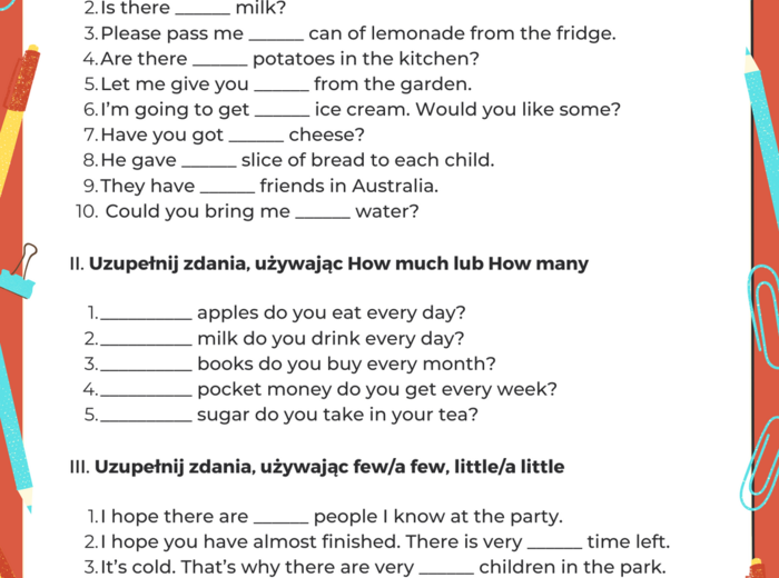 A/An, Some/Any, Many/Much z rzeczownikami policzalnymi i niepoliczalnymi