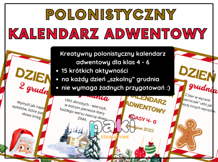 🎄 Polonistyczny kalendarz adwentowy 2025 dla klas 4–6 🎄