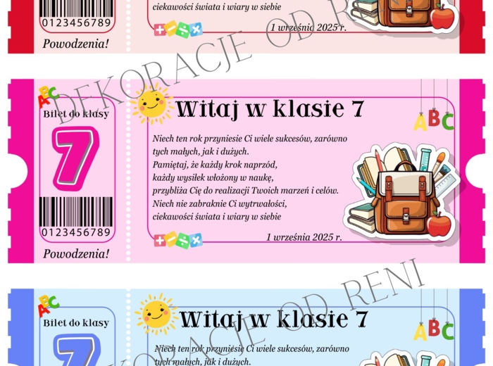 Powitalny Bilet do klasy 7