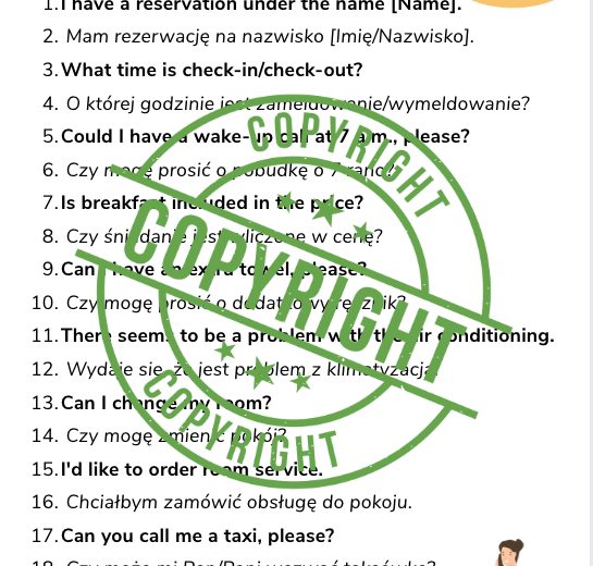 English at the Hotel – praktyczne zwroty i ćwiczenia ina poziomie A2-B1 -idealne na końcoworoczne zajęcia w szkole i do samodzielnej nauki