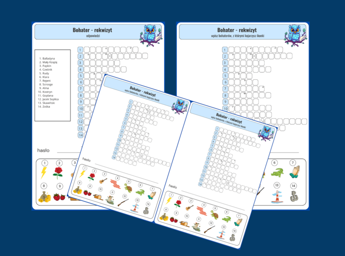 BOHATEROWIE - lektury - KRZYŻÓWKA obrazkowa - kl. 7-8 - powtórka