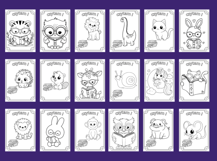 Czytam! - DZIEŃ KSIĄŻKI – Dzień Zwierząt - Galeria – kolorowanka – kolorowanki – biblioteka – świetlica – przedszkole – 35 wersji