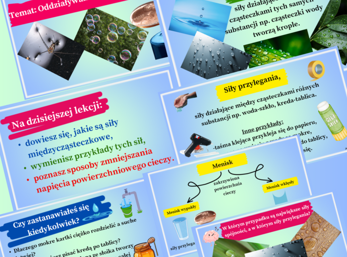 Temat: Oddziaływania międzycząsteczkowe (prezentacja multimedialna 13 slajdów) SP fizyka.