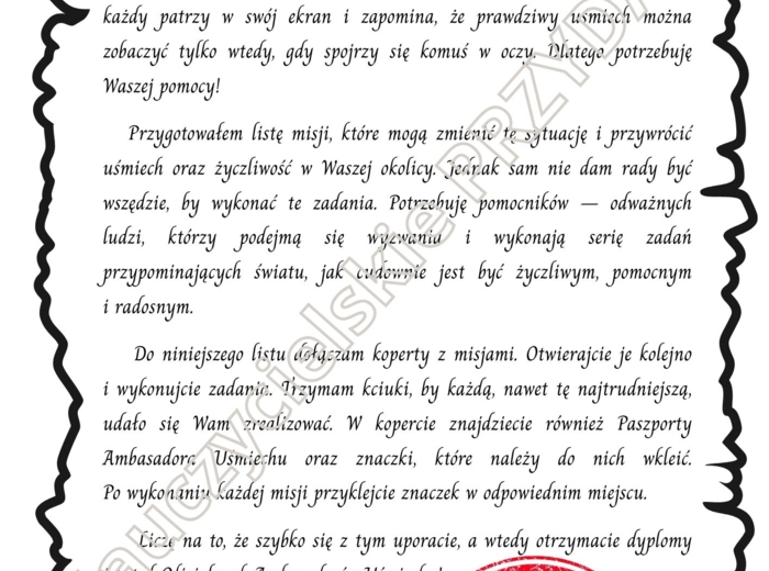 Gra Fabularna dla całej grupy/ klasy/ szkoły/ przedszkola "Misja: Ambasador Uśmiechu" np. na Dzień Życzliwości i Pozdrowień