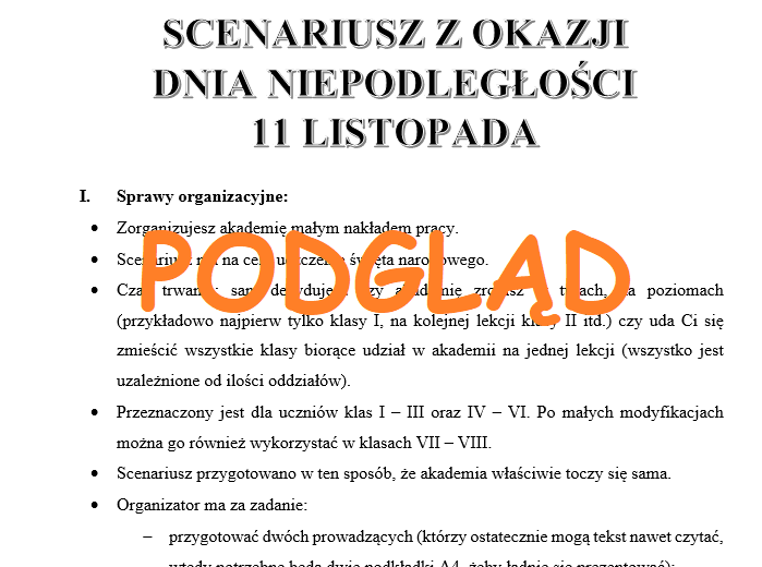 Scenariusz uroczystości 11 listopada Święto Niepodległości LAST MINUTE