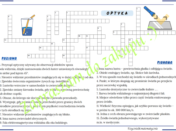 Krzyżówka - optyka, światło.