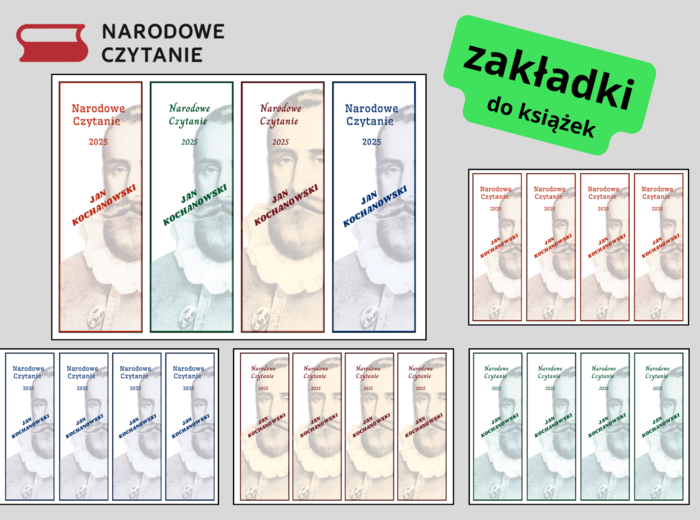 NARODOWE CZYTANIE 2025 – zakładki do książek – zakładka – Jan Kochanowski – biblioteka - język polski - wersja 4