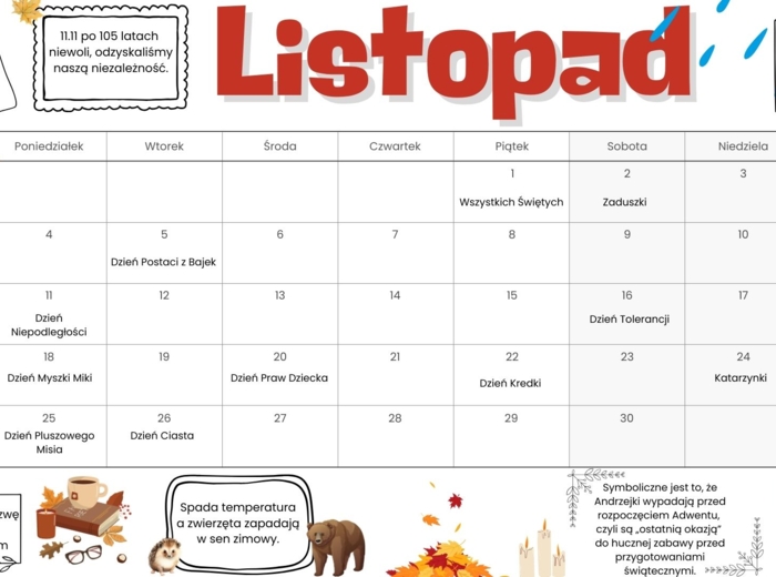 Kalendarz na rok szkolny 2024/2025