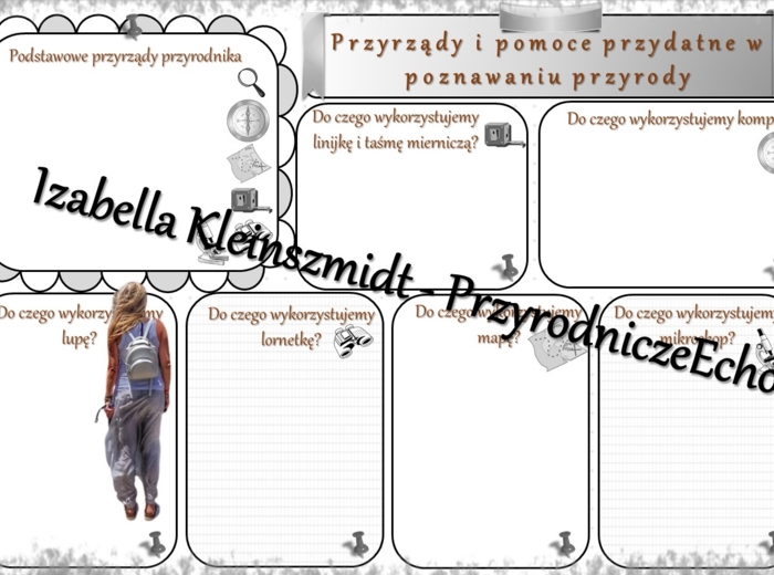 Karta pracy „Przyrządy i pomoce przydatne w poznawaniu przyrody” wykonana w power point do edycji. Przyroda 4, „Ja i przyroda” na podstawie wydawnictwa MAC