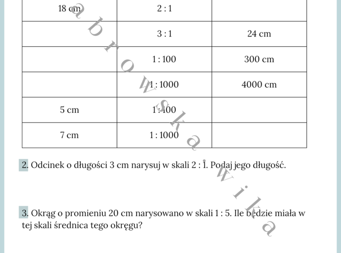 Skala, mapa, plan - karta pracy
