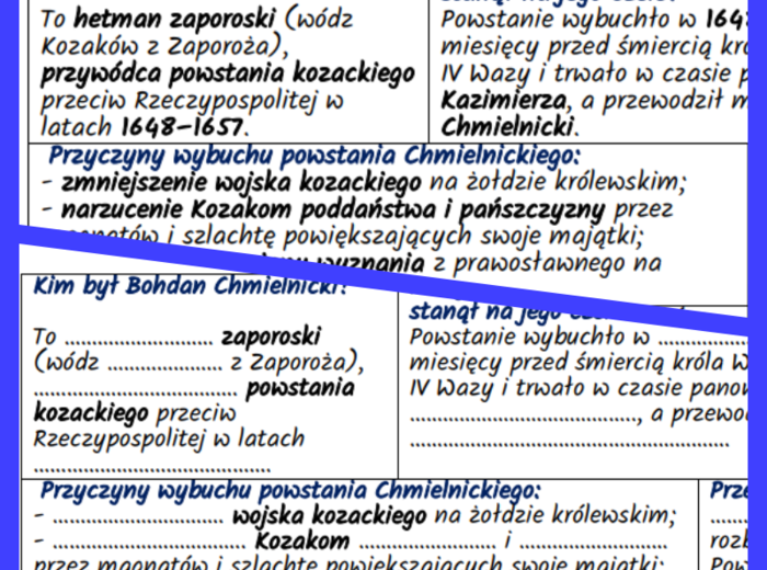 Powstanie kozackie na Ukrainie i wojna z Rosją – notatki i karta pracy