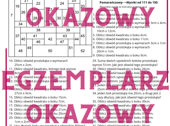 Kolorowanka kodowanka - obwody prostokątów i kwadratów