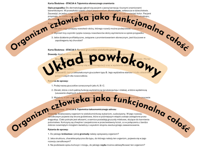 Zagadki detektywistyczne - stacje dydatktyczne Organizm człowieka jako funkcjonalna całość + Układ powłokowy