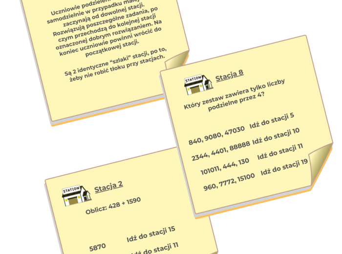 Stacje zadaniowe - Działania pisemne, podzielność liczb Nauczalni kl 5 6