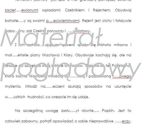 "Zemsta" - Aleksandra Fredry - dyktando ortograficzne