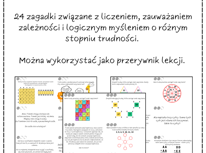 Łamigłówki różne. Klasa 4, klasa 5, klasa 6, klasa 7, klasa 8