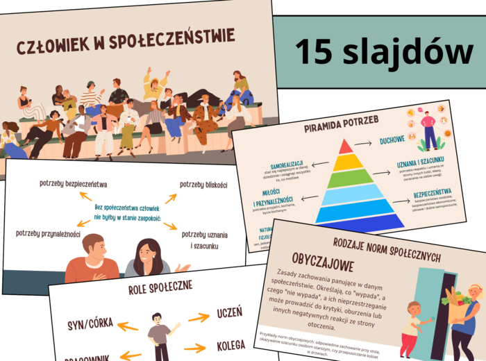 Prezentacja multimedialna - CZŁOWIEK W SPOŁECZEŃSTWIE (WOS), zgodna z podstawą programową, możliwość edycji