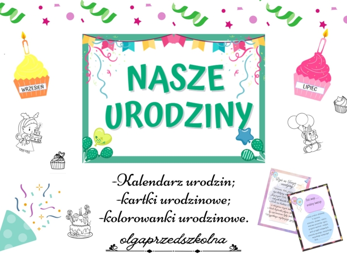 Kalendarz urodzin, kartki urodzinowe, kolorowanki