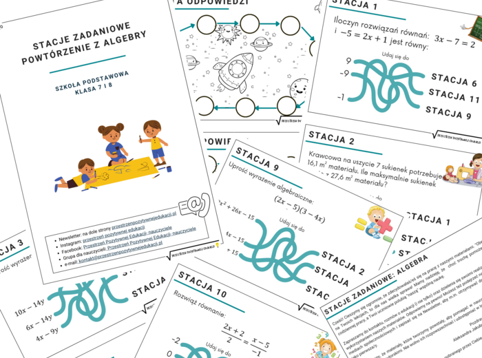 Stacje zadaniowe z algebry (równania, proporcje, wyrażenia, klasa 7 i 8)