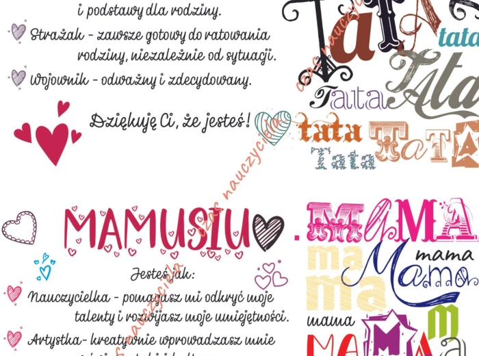Wklejki na Dzień Mamy i Taty