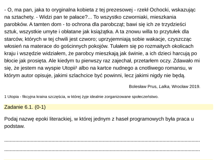 Test historycznoliteracki- Pozytywizm (bez odpowiedzi)