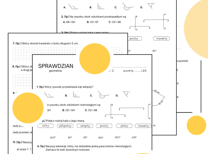 Sprawdzian - figury na płaszczyźnie. Geometria. Klasa 4