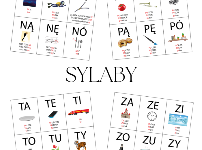 Sylaby - plansze do nauki czytania metodą sylabową