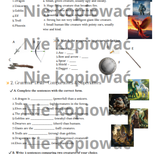 Dragon Hunter Academy: karta pracy + scenariusz lekcji A2+/B1