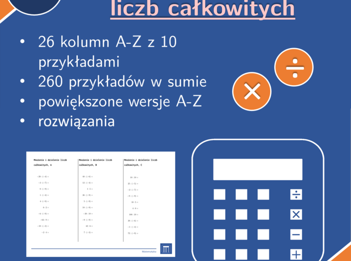 Mnożenie i dzielenie liczb całkowitych | matematyka | 26 kolumn