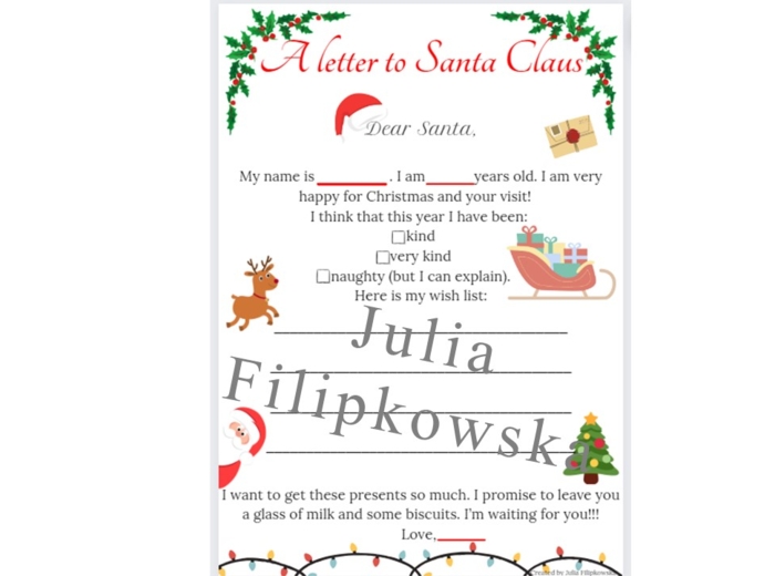 List do Świętego Mikołaja/ Boże Narodzenie/ Praca Domowa/ Christmas/ Warm-up/ Rozgrzewka/ Klasy 1-3/ A letter to Santa Claus/ SP 1-3