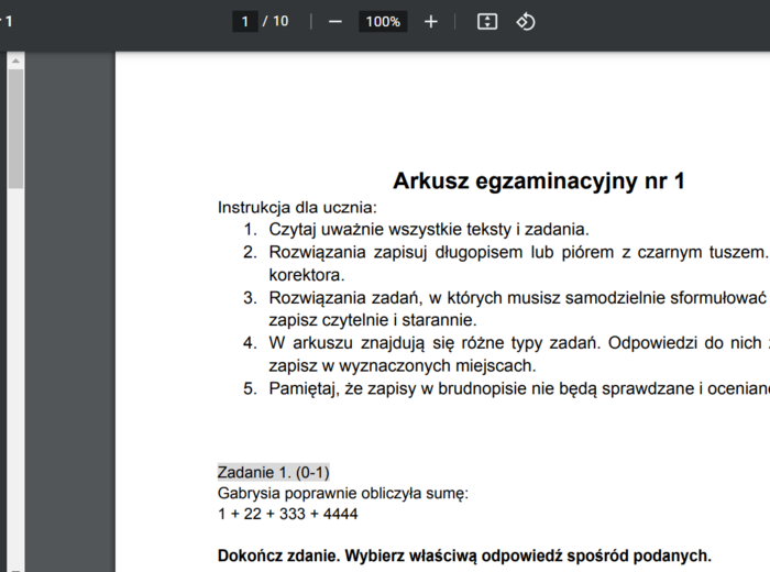 Egzamin ósmoklasisty z matematyki - arkusz dla klasy 7