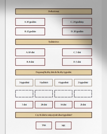Dzień, tydzień. Karta pracy. Sprawdzian