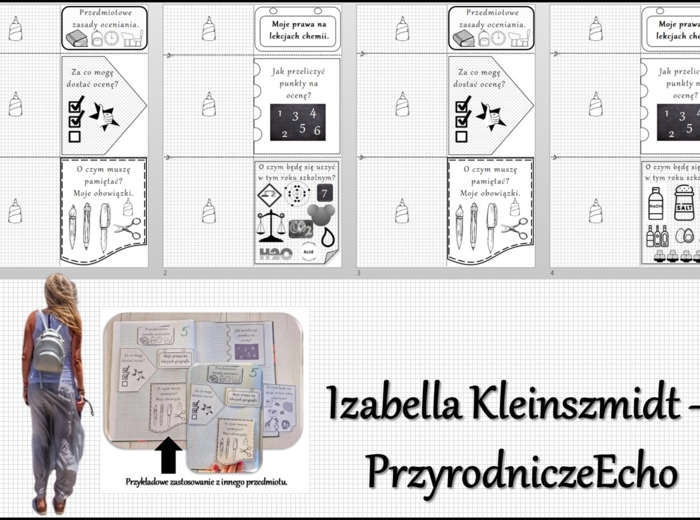Przedmiotowe zasady oceniania (PZO) z chemii (do klasy 7 i 8). Interaktywne notatki do wycinania, zginania i wypełniania przez ucznia. Zestaw 5-8.
